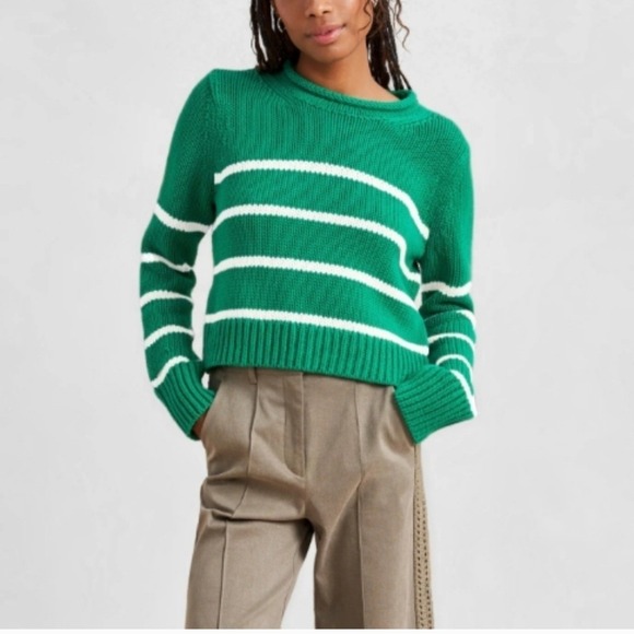 La Ligne Sakara Mini Marina Sweater - Green Cream Stripe 100% Cotton - Large New - Picture 1 of 8